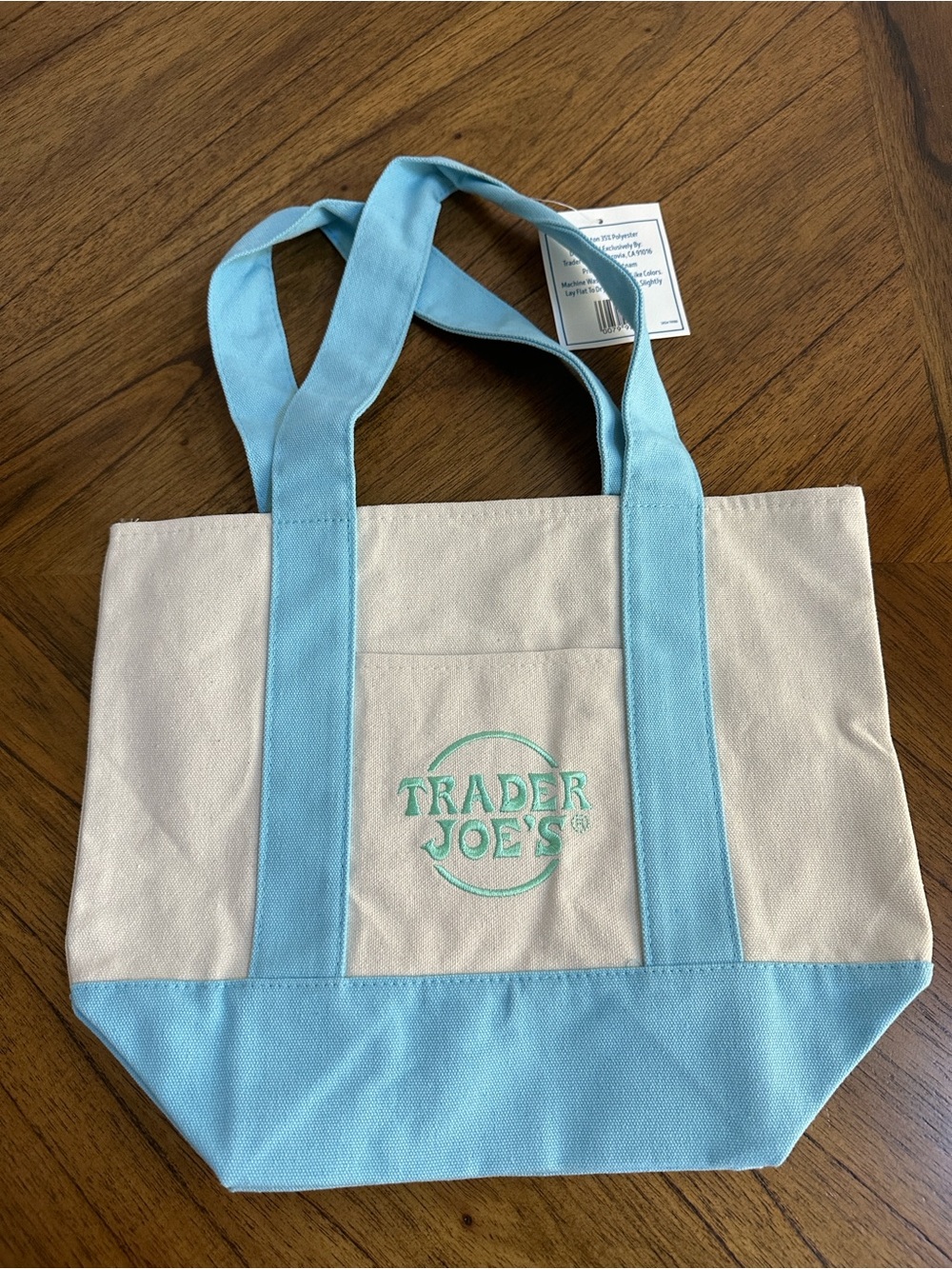 Trader Joe’s Cream and Light Blue Canvas Tote Bag